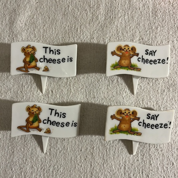 Vintage Enesco Suzy’s Zoo Ceramic Set of 4 Cheese Markers In Box - Picture 5 of 9